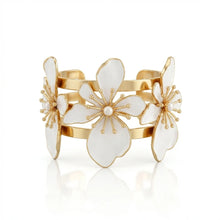 Elegant Enamel Butterfly Flower Chunky Cuff Bracelet