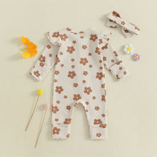 Baby girl floral jumpsuit worn by a baby girl