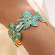  Enamel flower cuff bracelet multicolor vintage floral design.