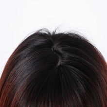 Model wearing ombre layered synthetic wig for a bold fashion-forward look.