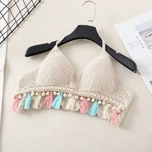Fashion Sleeveless Female Crochet Camisole V Neck Short Bohemian Style Vest Hot Tops Tassel Knitting Crop Tops Beachwear