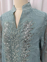 Mint Green Abaya with Silver Sequin Leaf Kaftan Elegant Ramadan Eid Prayer Dress