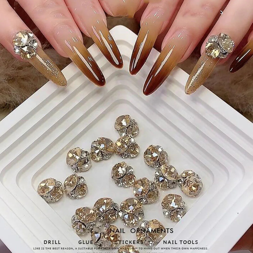 10Pcs Shiny Pile Diamond Nail Art Rhinestones Pink Red Champagne Sparkling Crystal Diamond Nail Gems Fat Square Flash Nail Parts