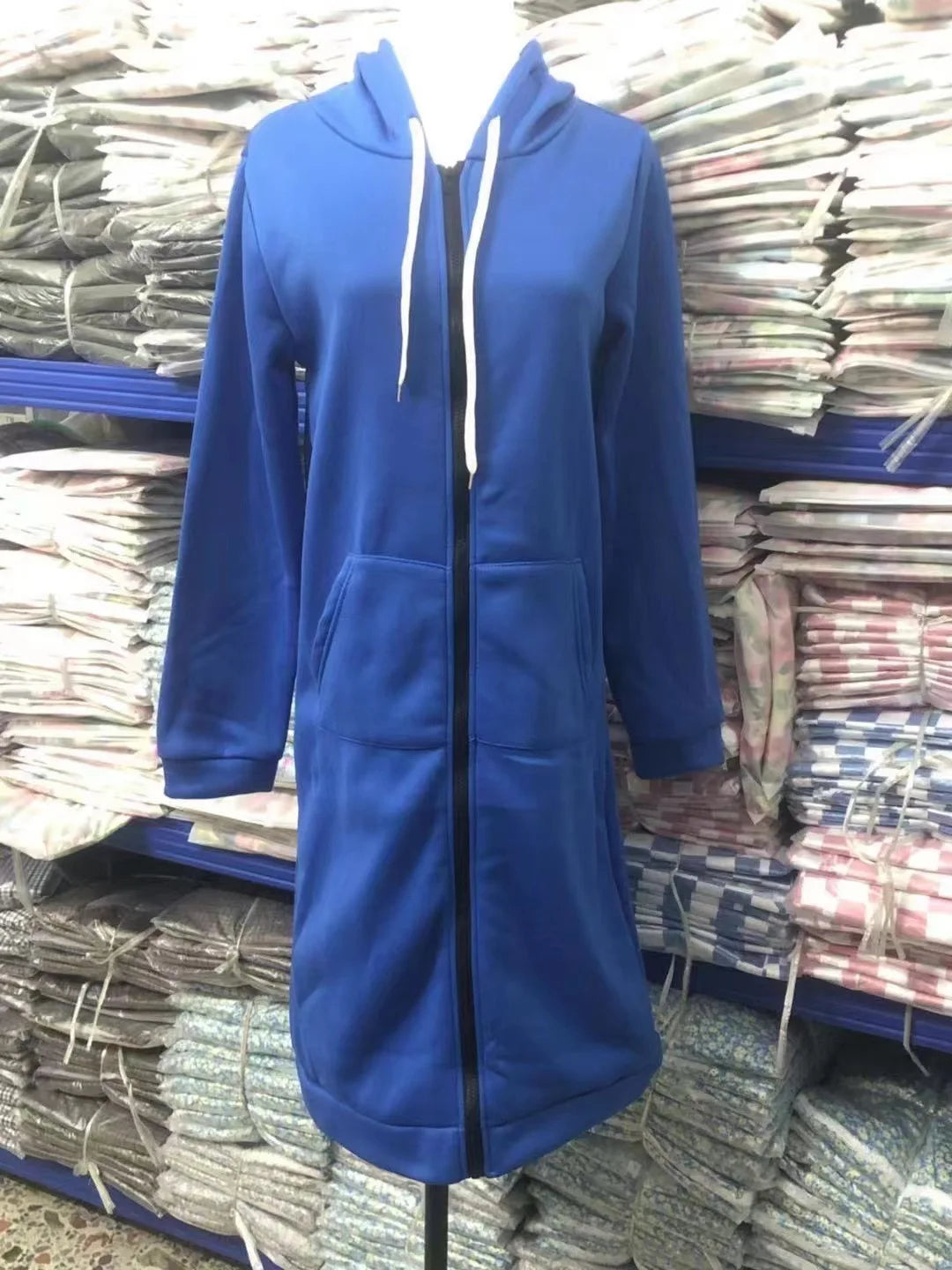 Autumn Winter Long Sleeve Mid-Length Sweatshirt Fleece Jacket