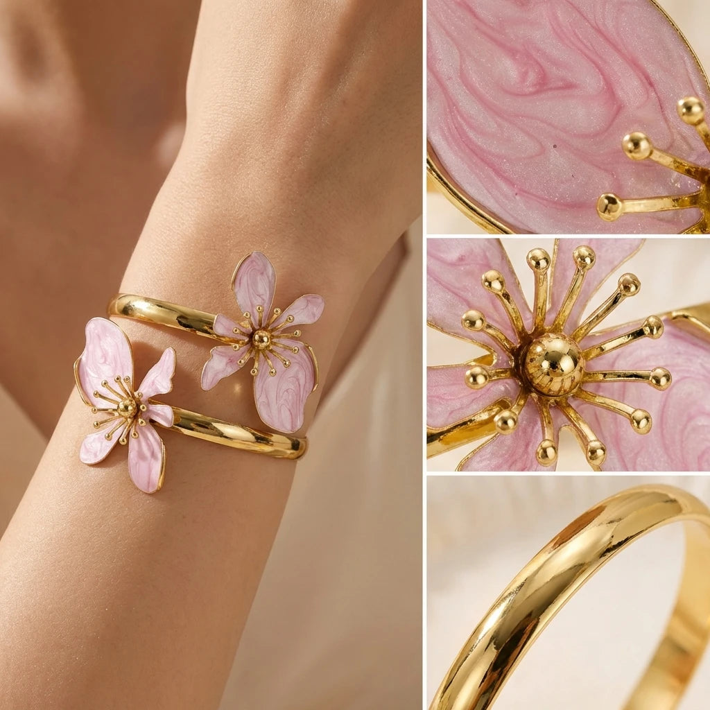 Colorful Enamel Flower Cuff Bracelets