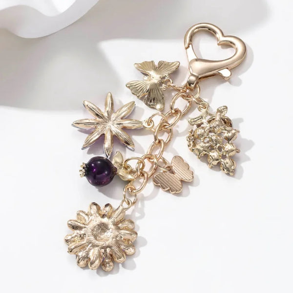 Pretty Purple Flower Grape Butterfly Enamel Keychain Plant Fruit Cute Pendants