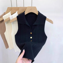 Summer Turn Down Collar Gold Button Slim Knitted Sweater