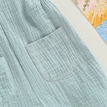 Baby dungarees in cotton linen with button straps