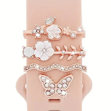 watch strap charms – 4pcs butterfly flower rhinestone front view