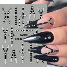floral nail art stickers – 5D glitter silver black front view