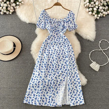 Summer Vintage Dress Blue Floral estidos