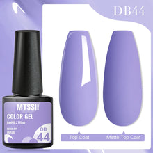 MTSSII color gel with a purple topcoat and matte topcoat on a light purple background