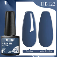 MTSSII Color Gel bottle with blue nail polish on a white background