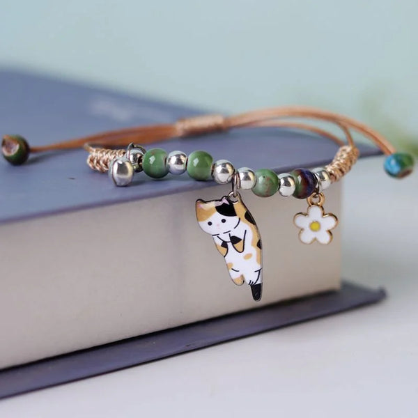 Cartoon Enamel Animal Cat Flower Bracelet