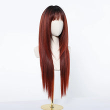 Ombre layered synthetic wig back view showing full length and volume.