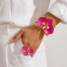 Elegant Flower Enamel Bracelet Ring Set