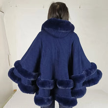 Double Layer Luxury Imitated Rex Rabbit Fur Cape Coat Hooded Shawl Winter Women Knit Poncho Overcoat Faux Fur Wraps Big