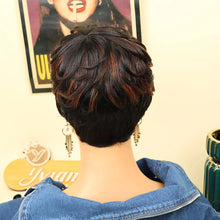 Pixie cut bob wig black women showing ombre colour depth and dimension.