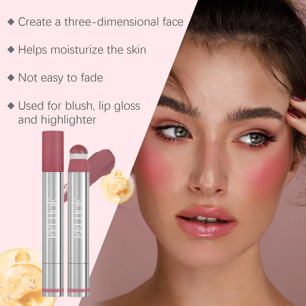 Liquid blush cream velvet matte finish applied on cheeks.