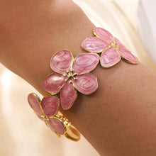  Enamel flower cuff bracelet multicolor vintage floral design.