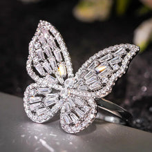 925 Sterling Silver Crystal Butterfly Rings Fashion Jewelry Party Gothic Girl's Exaggerated Accessories for Woman
