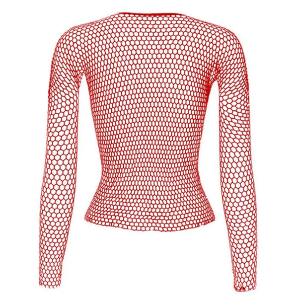 Fishnet bodystocking with hollow-out pattern and long sleeves