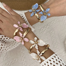 Elegant Enamel Flower Open Cuff Bracelet