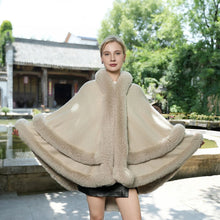 Double Layer Luxury Imitated Rex Rabbit Fur Cape Coat Hooded Shawl Winter Women Knit Poncho Overcoat Faux Fur Wraps Big