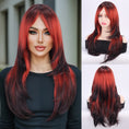 Halloween straight hair wig with middle part bangs full headpiece view.