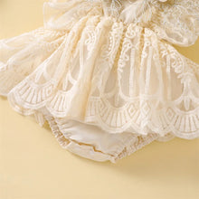 Baby girl lace romper dress two piece set laid flat