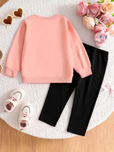 Baby girl two piece set with cat print long-sleeve top and pants