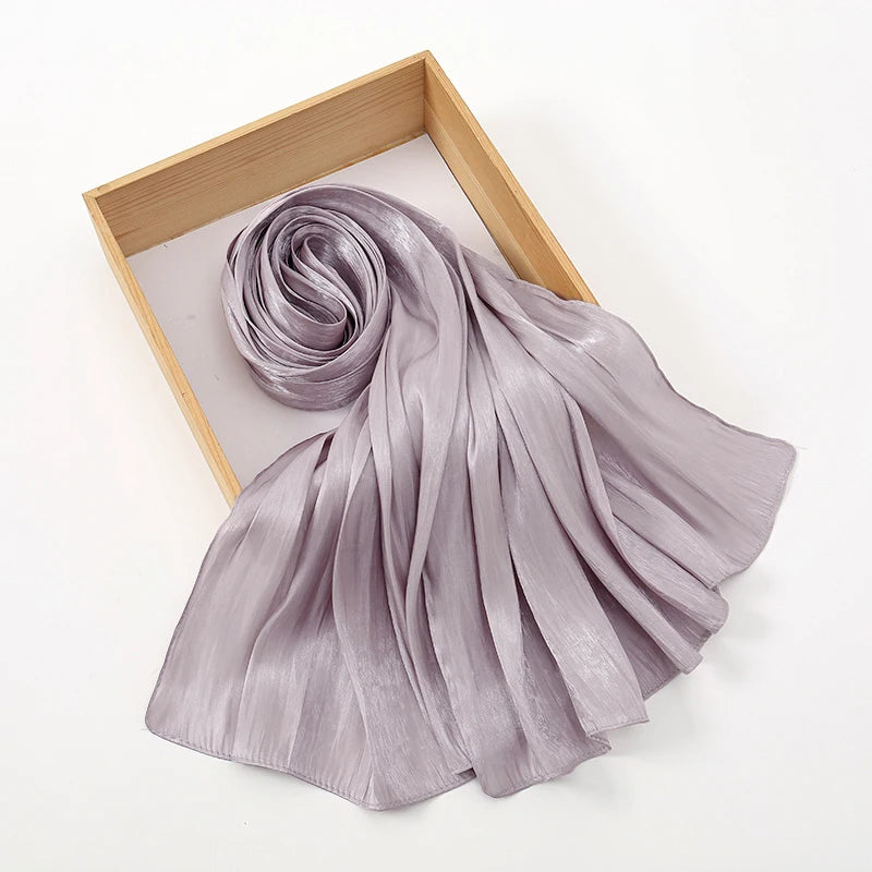 Newest Plain Shimmer Hijab Silk Wrinkle Scarf Muslim.