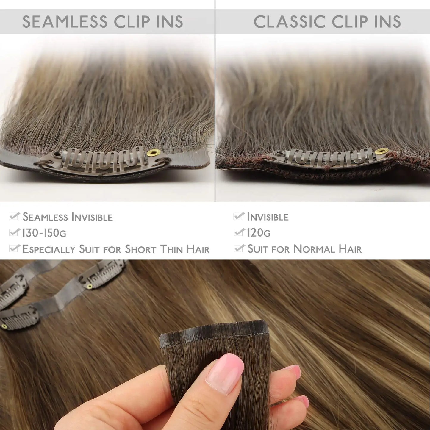 Clip Up Hair Extensions Human Hair Invisible Balayage Ombre Blonde Color Skin Weft Remy Hair Extensions 150G With Clip