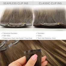 Invisible skin weft clip in remy hair extensions balayage blonde