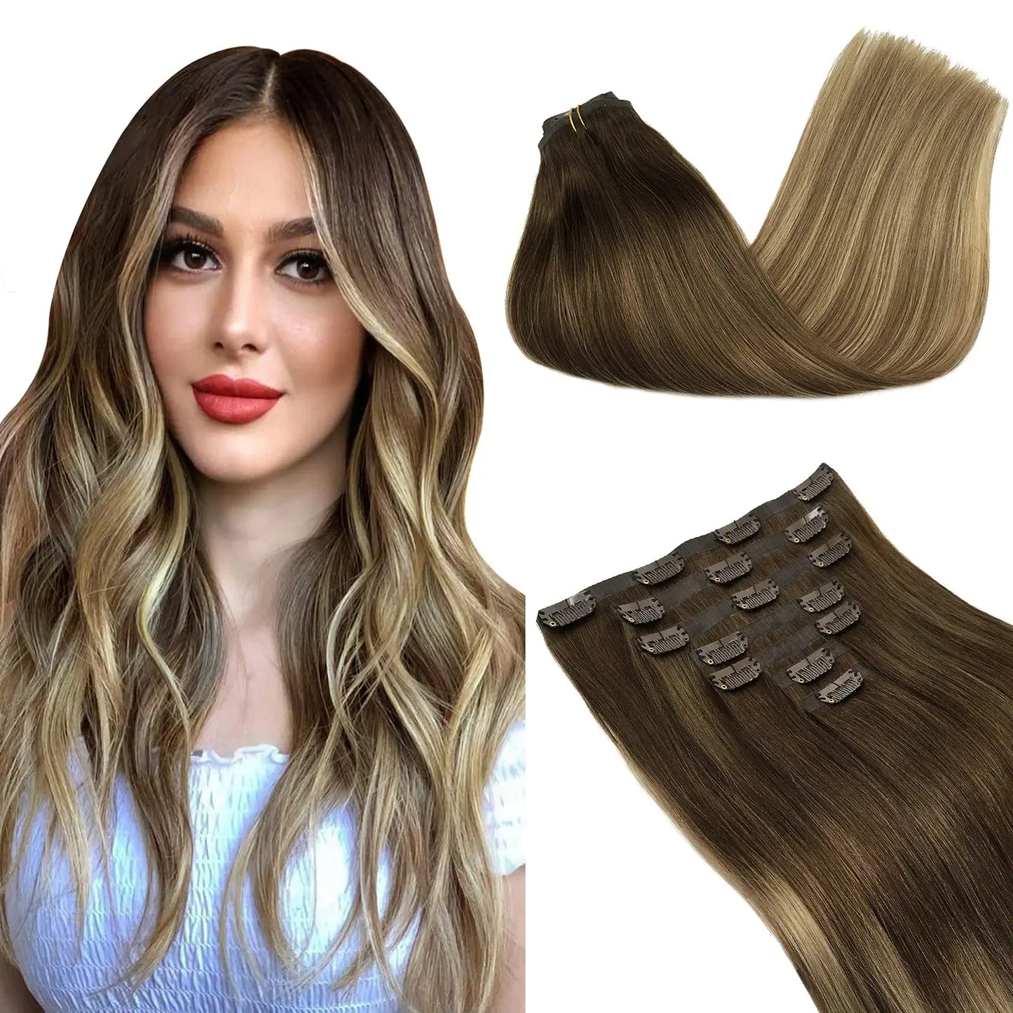 Clip Up Hair Extensions Human Hair Invisible Balayage Ombre Blonde Color Skin Weft Remy Hair Extensions 150G With Clip