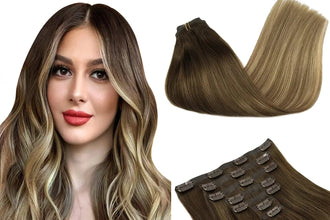 Invisible skin weft clip in remy hair extensions balayage blonde
