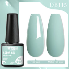 MTSSII color gel with a top coat and matte top coat on a light blue background