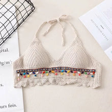 Fashion Sleeveless Female Crochet Camisole V Neck Short Bohemian Style Vest Hot Tops Tassel Knitting Crop Tops Beachwear