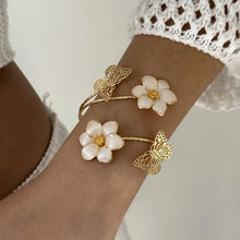 Enamel Flower Open Cuff Bracelet – Adjustable Gold-Plated Charm Bangle