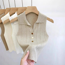 Summer Turn Down Collar Gold Button Slim Knitted Sweater