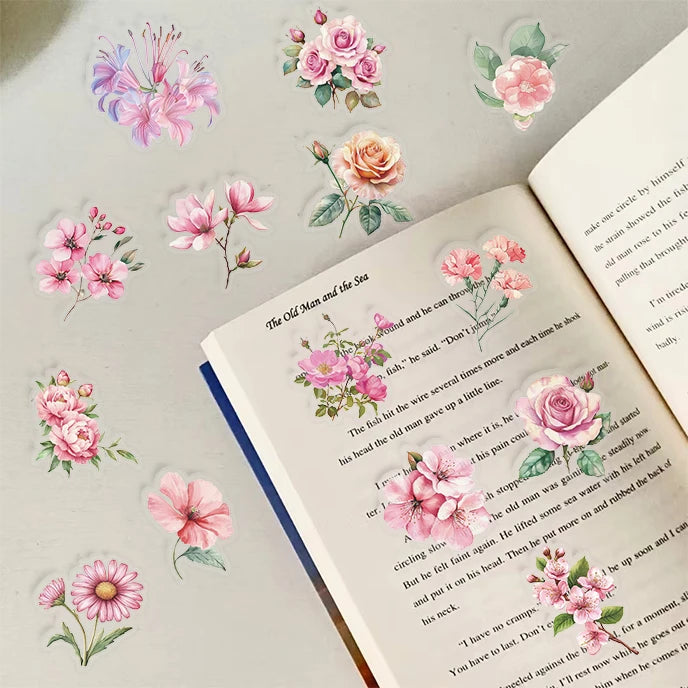 50pcs Pink Floral Stickers Flower