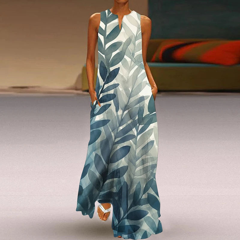 Summer Dress Woman 2025 Printed Dresses Summer Sleeveless V-Neck Long Dress Ladies Casual Elegant Beach Party Maxi Dresses