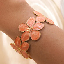 Enamel flower cuff bracelet multicolor vintage floral design.