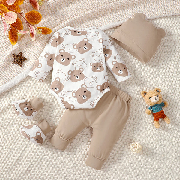 Baby boy clothing set with little bear bodysuit and pants