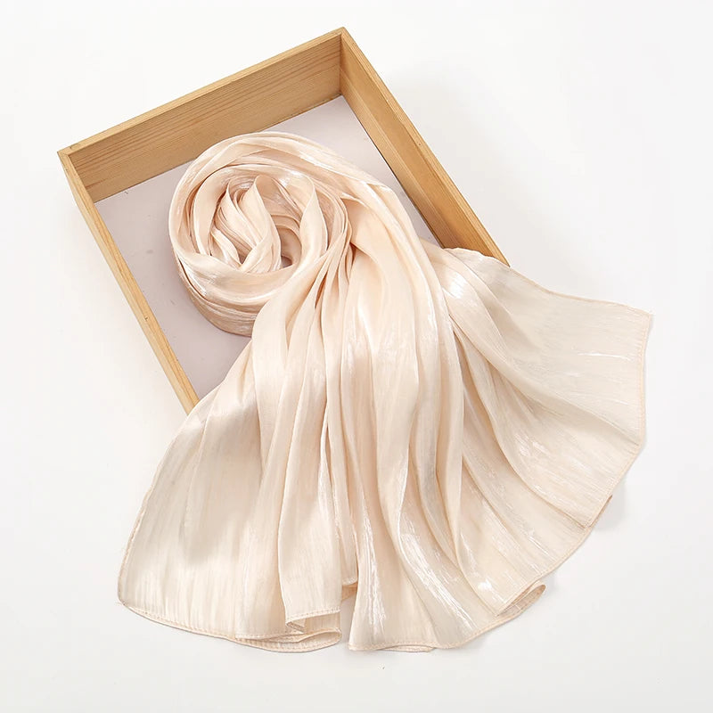 Newest Plain Shimmer Hijab Silk Wrinkle Scarf Muslim.