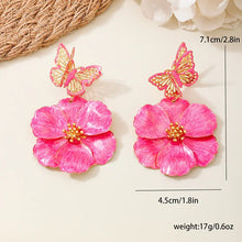 Exaggerated Holiday Wedding Metal Rose Red Flower Butterfly Earrings Women's Temperament Versatile Senior Elegance 5E183