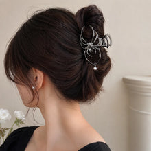 pearl rhinestone hair claw clip – spider design front view