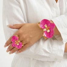 Elegant Flower Enamel Bracelet Ring Set