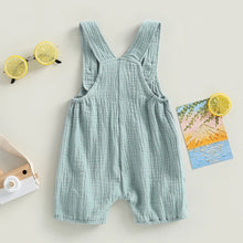 Baby dungarees in cotton linen with button straps