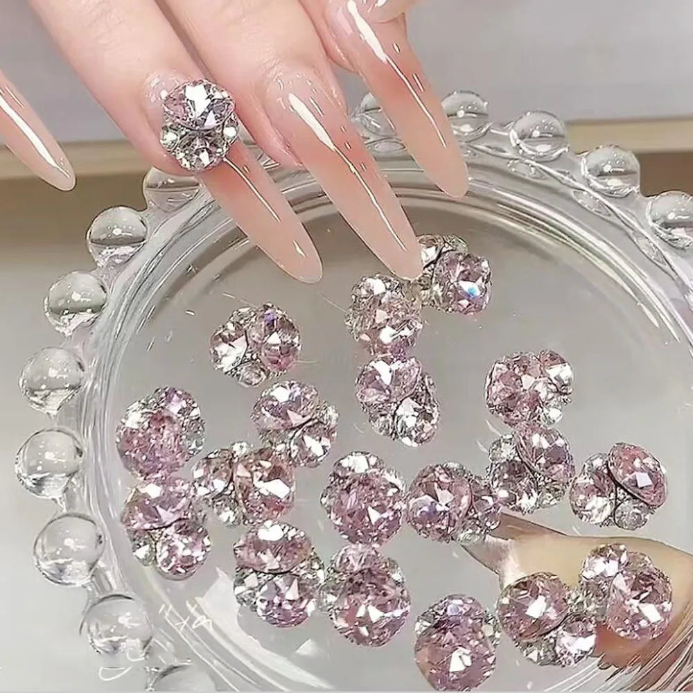 10Pcs Shiny Pile Diamond Nail Art Rhinestones Pink Red Champagne Sparkling Crystal Diamond Nail Gems Fat Square Flash Nail Parts